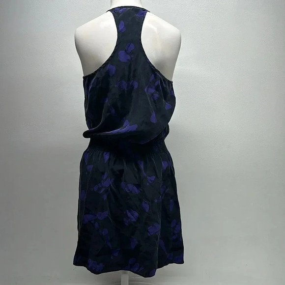 Parker Mini Dress Pure Silk Ruffle Racerback Polka Dot Black Purple Size Medium - Picture 3 of 10